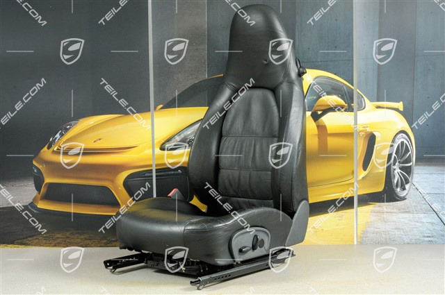 Sitz, el einstellbar, Leder, Schwarz, Raffleder, Porsche Wappen, L