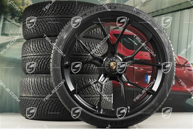 20"+21" Winterräder GT3 / GT3RS, komplett, Felgen mittig montiert 9J x 20 ET43 + 11,5J x 21 ET46 + Winterreifen Michelin Pilot Alpin 5 245/35 R20 + 305/30 R21, schwarz satiniert matt