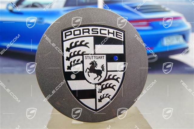 Radzierdeckel, Titanium Dark, für 20" Carrera Classic Räder, Wappen schwarz-weiß