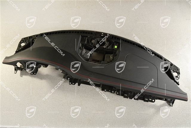 Dashboard trim, upper part, leather, black / Bordeaux Red stitching