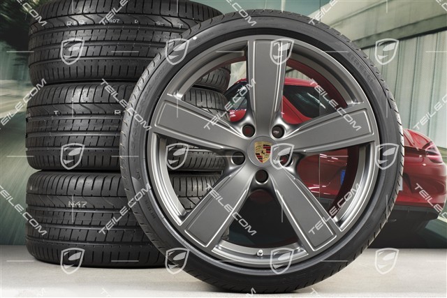 22-inch Cayenne Coupé Summer wheel set Sport Classic, wheel rims 10J x 22 ET48 + 11,5J x 22 ET52 + NEW Pirelli summer tyres 285/35 R22 + 315/30 R22, with TPMS, Platinum satin matt