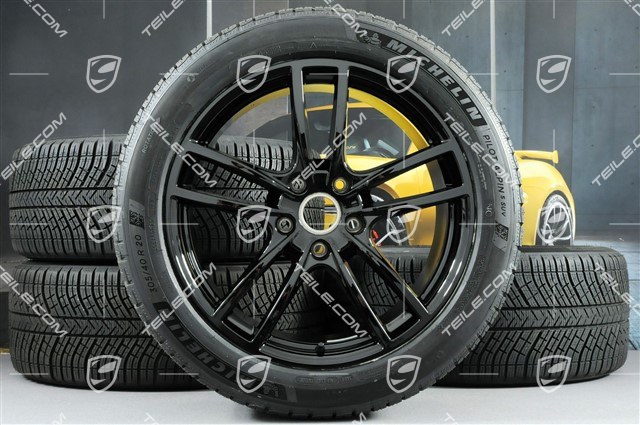20" koła zimowe Cayenne COUPE Sport, komplet, felgi 9J x 20 ET50 + 10,5J x 20 ET55 + opony zimowe Michelin 275/45 R20 + 305/40 R20, z czujnikami ciśnienia, czarny wysoki połysk