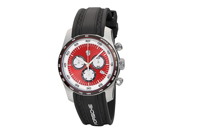 Herren Uhr Sport Chrono, silber/schwarz/rot