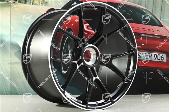 20+21 -inch GT3 wheel rim set, 9,5J x 20 ET46 + 12J x 21 ET45, black satin mat + white rim border