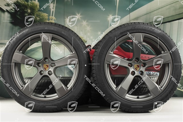 20-inch "Macan Sport" winter wheels set, rims 9J x 20 ET26 + 10J x 20 ET19 + NEW Pirelli winter tyres 265/45 R 20 + 295/40 R 20, platinum satin matt, with TPMS