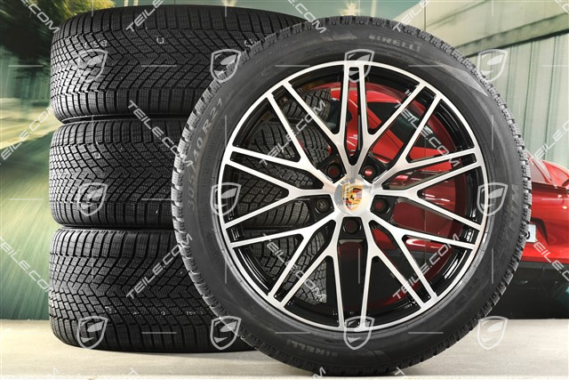 21" koła zimowe Cayenne COUPE "RS Spyder Design", komplet, felgi 9,5J x 21 ET46 + 11,0J x 21 ET49 + opony zimowe Pirelli Scorpion Winter 2 285/45 R21 + 305/40 R21, z czujnikami ciśnienia, czarny wysoki połysk