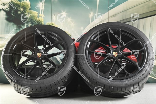 22-inch wheel set Cayenne GT Coupé, wheel rims 10J x 22 ET48 + 11,5J x 22 ET52 + Pirelli summer tyres 285/40 ZR22 + 315/35 ZR22, black satin-matt