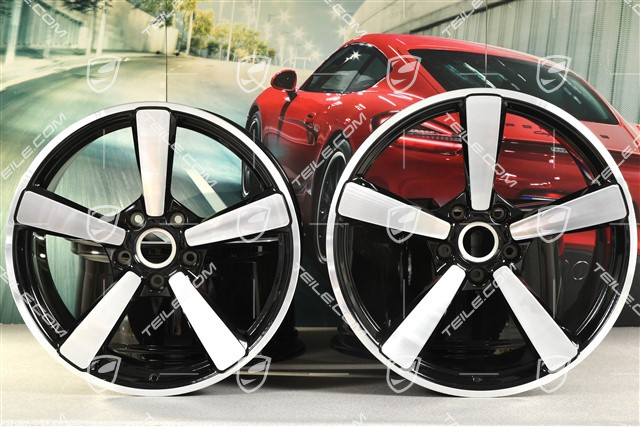 20+21" Komplet felg Carrera Exclusive, felgi: przednie 9,5J x 20 ET44 + hinten 12J x 21 ET70,  czarny wysoki połysk