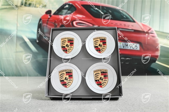 Radzierdeckel Satz, Wappen farbig, Silber