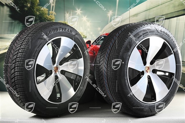 20" koła zimowe Cayenne Aero, komplet, felgi 9J x 20 ET14 + 11J x 20 ET37 + NOWE opony zimowe Goodyear UltraGrip Performance 3 SUV 255/55 R20 + 305/45 R20