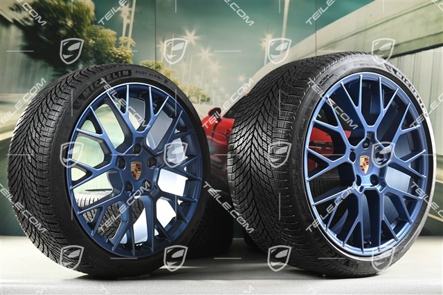 20"+21" RS Spyder Design, koła zimowe, komplet, felgi 8,5J x 20 ET50 + 11J x 21 ET82 + NOWE opony zimowe Michelin 245/35 R20 + 305/30 R21, z czujnikami ciśnienia, niebieskie - Indigo Blue