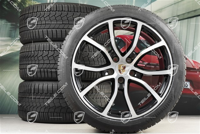 21" Cayenne COUPE Exclusive Design Winterräder Satz, Felgen 9,5J x 21 ET46 + 11,0J x 21 ET49 + Continental  Winterreifen 275/40 R21 + 305/35 R21, mit RDK-Sensoren, schwarz hochglanz + Glanzdrehbereichen