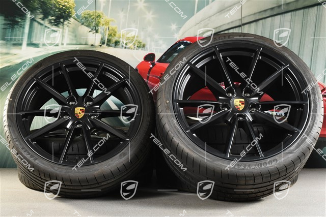 20+21-inch summer wheel set Carrera S, rims 8,5J x 20 ET53 + 11,5J x 21 ET67 + Goodyear summer tyres 245/35 R20 + 305/30 R21, with TPM, black satin matt