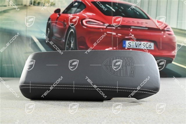 Pokrywa schowka, z herbem i ozdobną nicią, skóra czarna