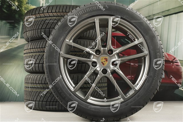 20-inch Cayenne COUPE Sport winter wheel set, rims 9J x 20 ET50 + 10,5J x 20 ET55 + Continental winter tyres 275/45 R20 + 305/40 R20, with TPMS, Platinum satin matt