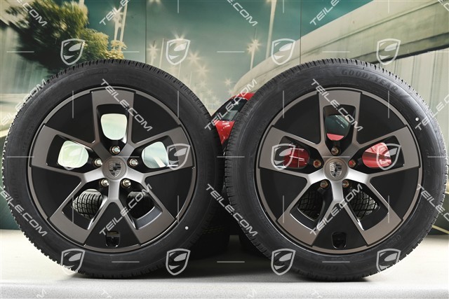 21" Cayenne Turbo Aero winter wheel set, wheel rims 9,5J x 21 ET16 + 11J x 21 ET37 + Goodyear Ultragrip Performance 3 SUV winter tyres 275/45 R21 + 315/40 R21, black satin matt + turbonite