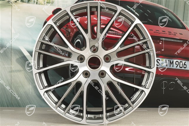 21-inch wheel rim set Panamera Exclusive Design Sport, 9,5J x 21 ET71 + 10,5J x 21 ET71, in Platinum silver metallic