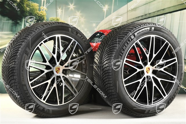 21" koła zimowe RS Spyder Design, komplet, felgi 9,5J x 21 ET46 + 11,0J x 21 ET58 + opony zimowe Michelin 285/45 R21 + 305/40 R21, z czujnikami ciśnienia, czarny wysoki połysk