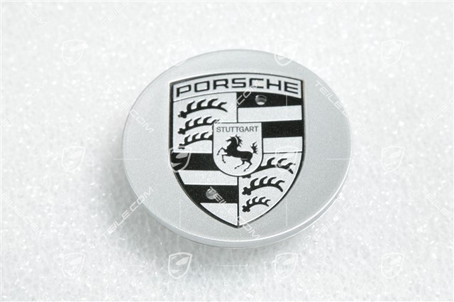 Radzierdeckel, konkav, für 18" Macan / Macan S Felgen, mit Porsche Wappen in Schwarz, Brilliantsilber Radzierdeckel, konkav, für 18" Macan / Macan S Felgen, mit Porsche Wappen in Schwarz, Brilliantsilber