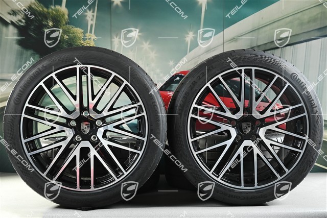 22-inch summer wheel set 911 Turbo Design, wheel rims 10J x 22 ET48 +11,5J x 22 ET61 + Continental summer tyres 285/40 R22 + 315/35 R22, black high gloss, about 30km, DOT/prod.year 2025