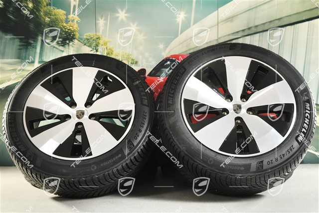 20" koła zimowe Macan, felgi 7,5J x 20 ET32 + 10J x 20 ET49 + opony zimowe Michelin Pilot Alpin 5 SUV 235/55 R20 + 285/45 R20, czarny wysoki połysk