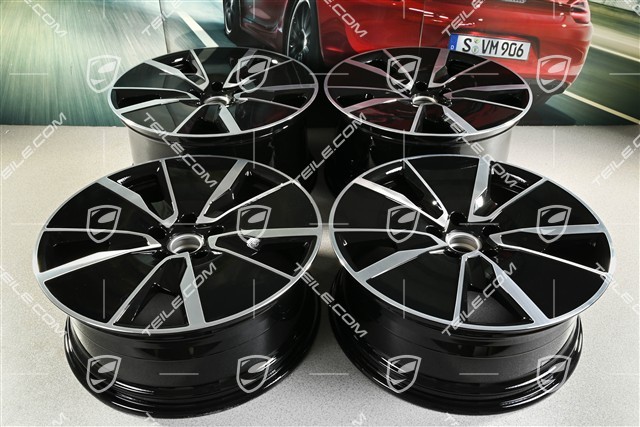 21" Komplet felg Macan Turbo, 8,5J x 21 ET27 + 10,5J x 21 ET47, czarny wysoki połysk