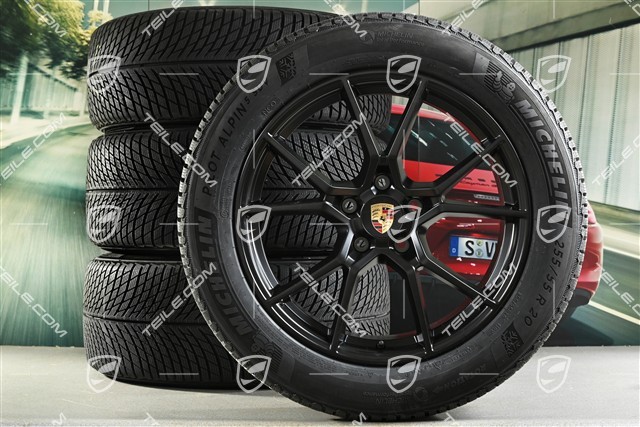 20" koła zimowe Cayenne S, komplet, felgi 9J x 20 ET50 + 10,5J x 20 ET55 + opony zimowe Michelin Pilot Alpin 5 SUV 255/55 R20 + 295/45 R20, z czujnikami ciśnienia, czarny satynowy półmat