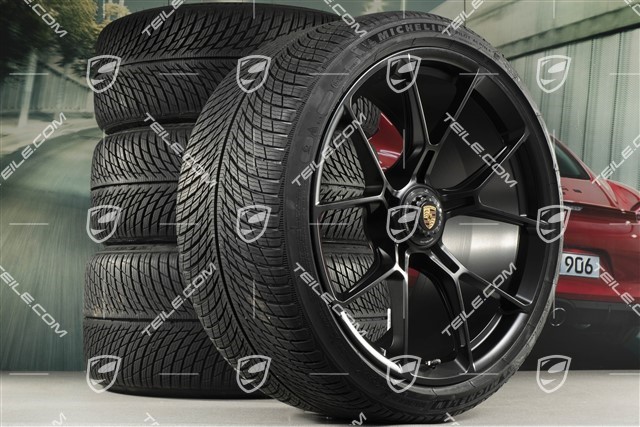 20"+21" Winterräder GT3 / GT3RS, komplett, Felgen mittig montiert 9J x 20 ET43 + 11,5J x 21 ET46 + NEUE Winterreifen Michelin 245/35 R20 + 305/30 R21, schwarz satiniert matt