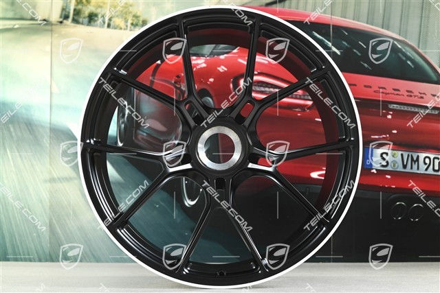 20+21 -inch GT3 wheel rim set, 9,5J x 20 ET46 + 12J x 21 ET45, black satin mat + white rim border