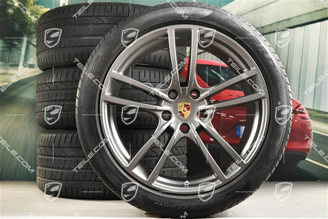 21" koła letnie Cayenne Turbo, komplet, felgi 9,5J x 21 ET46 + 11,0J x 21 ET49 + opony letnie Pirelli P Zero 285/40 R21 + 315/35 R21, Platinum satynowy półmat