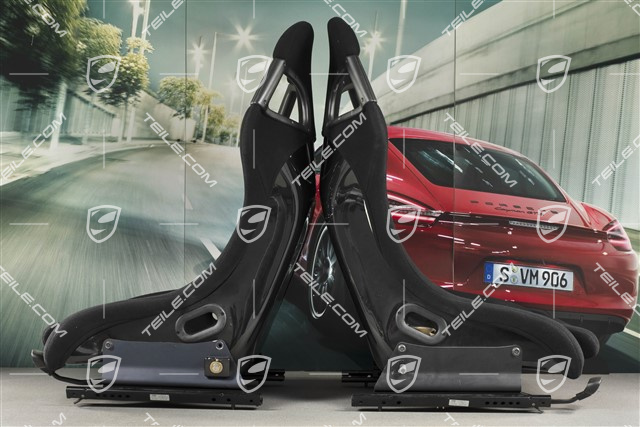 Schalensitze Satz, Perlonvelours, schwarz, mit Porsche Wappen, L+R
