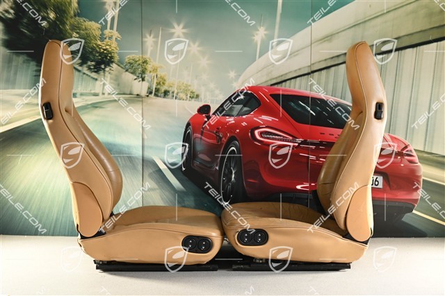 Armchairs, manually adjustable, height-adjustable, leather/leather-effect, beige, damaged leather. (