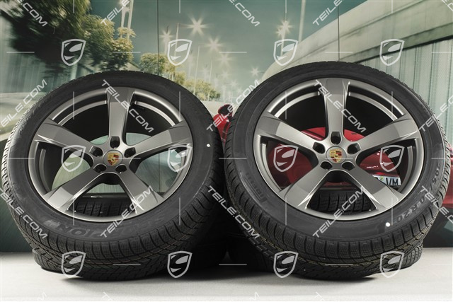 20-inch "Macan Sport" winter wheels set, rims 9J x 20 ET26 + 10J x 20 ET19 + NEW Pirelli winter tyres 265/45 R 20 + 295/40 R 20, platinum satin matt, with TPMS
