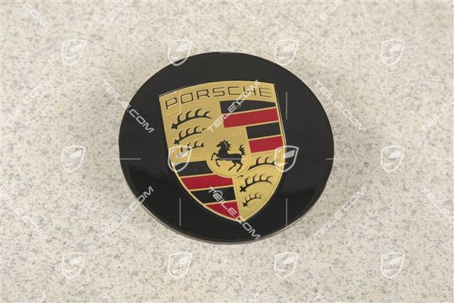 Radzierdeckel, konkav, farbiges Wappen, schwarz hochglanz