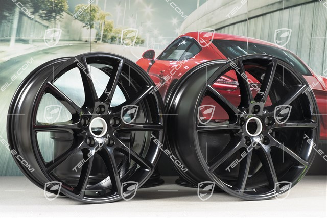 20" komplet felg Cayenne Design, 10,5J x 20 ET64 + 9J x 20 ET50, czarny wysoki połysk