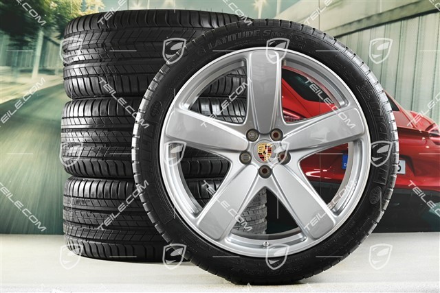 21-inch "Sport Classic" GT-silver met. summer wheels set, rims 9J x 21 ET26 + 10J x 21 ET19 + NEW summer tyres 265/40 R 21 + 295/35 R 21, with TPMS
