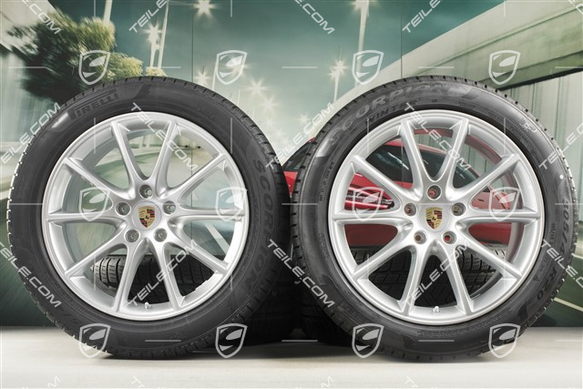 20" Cayenne COUPE Design Winterräder Satz, Felgen 9J x 20 ET50 + 10,5J x 20 ET55 + NEUE Pirelli Winterreifen 275/45 R20 + 305/40 R20, mit RDK-Sensoren