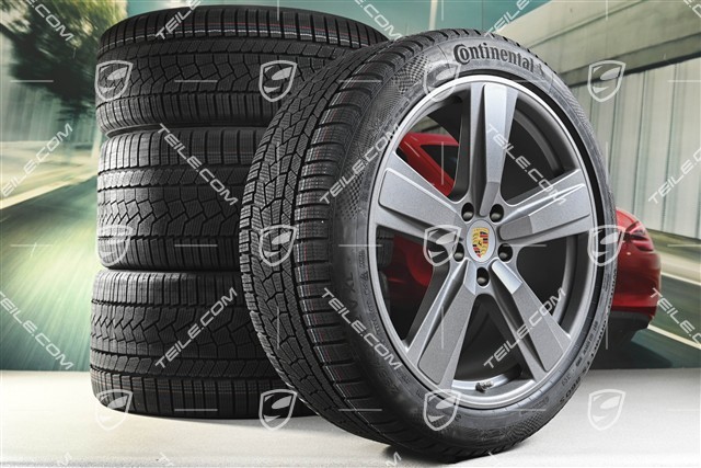 22-inch winter wheel set Cayenne Exclusive Design Sport, wheel rims 10J x 22 ET48 +11,5J x 22 ET52 + NEW Continental winter tyres 285/40 R22 + 315/35 R22,  Vesuvius Grey