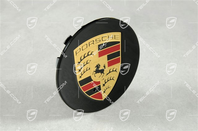 Dekielek koła, okrągły, wklęsły, kolorowy herb Porsche, Czarny Metallic