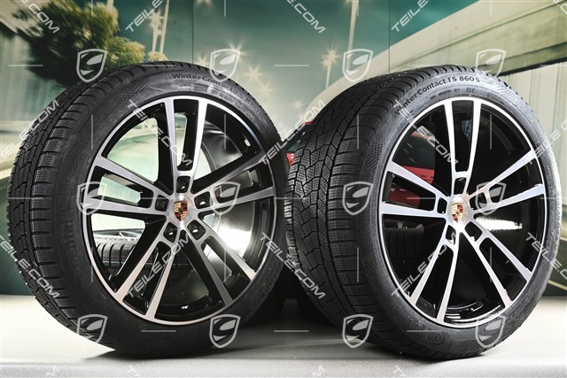 22" Koła zimowe, komplet, Sport Design, felgi 10J x 22 ET48 +11,5J x 22 ET61 + opony zimowe Continental 285/40 R22 + 315/35 R22, czarny wysoki połysk