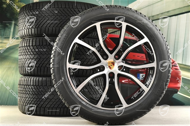 21" koła zimowe Cayenne COUPE Exclusive Design, komplet, felgi 9,5J x 21 ET46 + 11,0J x 21 ET49 + opony zimowe Pirelli Scorpion Winter 2 285/45 R21 + 305/40 R21, z czujnikami ciśnienia, czarny perłowy Jet Black metalik