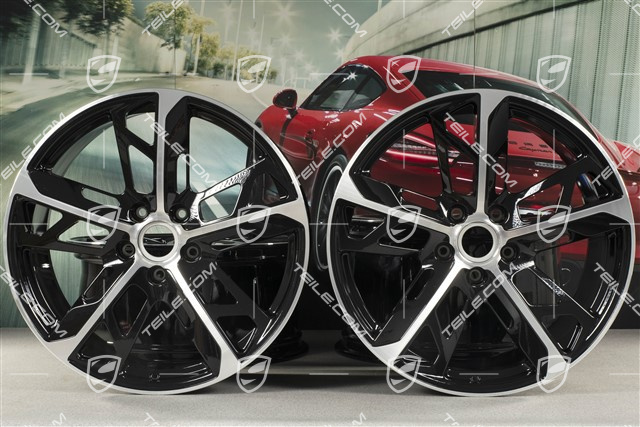 21" Wheel rim set Cross Turismo Design, 9,5J x 21 ET60 + 11,5J x 21 ET66, black high gloss + glossy Surface