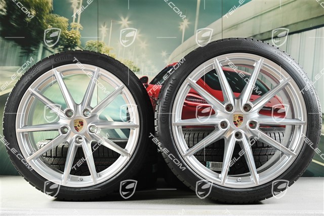 20"+21" Carrera S Winterräder Satz, Felgen 8,5J x 20 ET53 + 11J x 21 ET66 + NEUE Continental Winterreifen 245/35 R20 + 295/30 R21, mit RDK-Sensoren, DOT/Bj. 2022