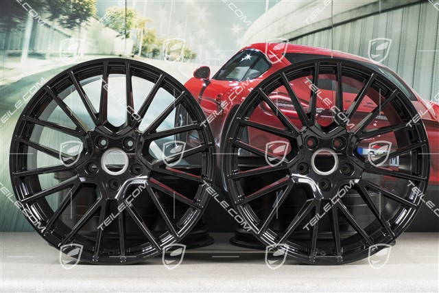 21" Komplet felg Cayenne RS Spyder, 11J x 21 ET58 + 9,5J x 21 ET46, czarny wysoki połysk