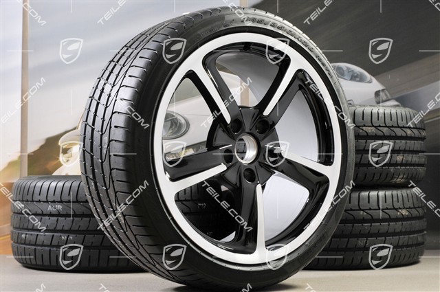 20" Komplet kół letnich SportTechno, felgi 8,5J x 20 ET57 + 10J x 20 ET50 + NOWE opony letnie Pirelli 235/35 R20 + 265/35 R20, czarne, z czujnikami ciśnienia