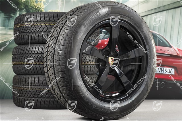 18" "Macan" Winterräder Satz, Felgen 8J x 18 ET21 + 9J x 18 ET21 + Pirelli Winterreifen 235/60 ZR 18 + 255/55 ZR 18, mit RDK-Sensor, schwarz hochglanz