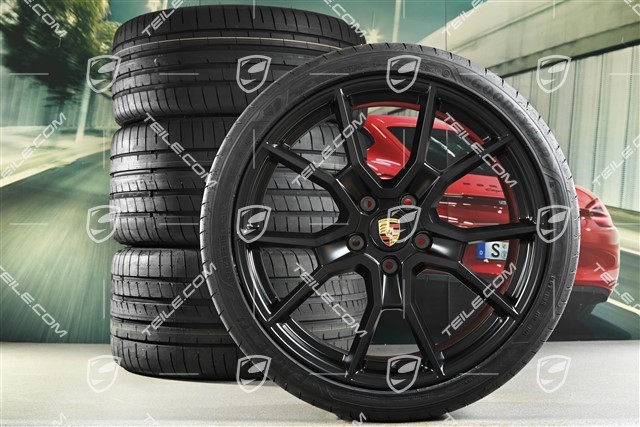 21" RS Spyder Design Sommerräder Satz, Felgen 9,5J x 21 ET60 + 11,5J x 21 ET66 + NEUE Goodyear Sommerreifen 265/35 R21 + 305/30 R21, schwarz seidenmatt