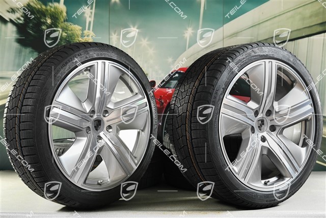 22" Macan Exclusive Design Winterräder Satz, Felgen 9J x 22 ET29 + 11J x 22 ET47 + NEUE Continental Winterreifen 255/40 R22 + 295/35 R22, in Platinsilber