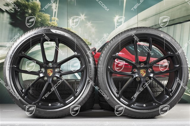 22" koła letnie Cayenne Coupé GT, komplet, felgi 10J x 22 ET48 + 11,5J x 22 ET52 + Pirelli P Zero opony letnie 285/35 R22 + 315/30 R22, z czujnikami ciśnienia, czarny satynowy półmat