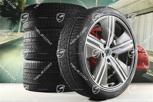 22-inch Macan Exclusive Design winter wheel set, rims 9J x 22 ET29 + 11J x 22 ET47 + Continental winter tyres 255/40 R22 + 295/35 R22, Turbonit